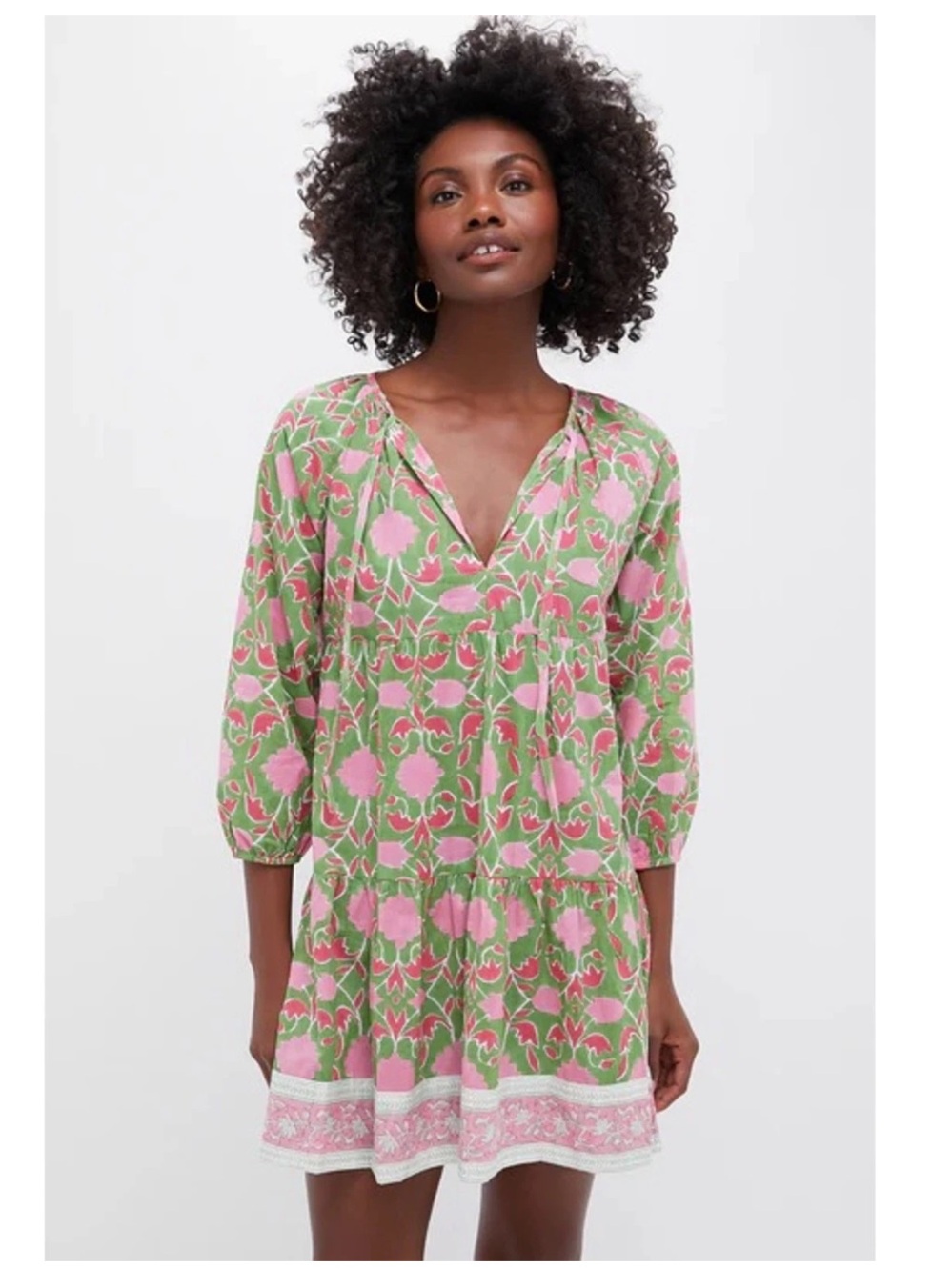 SZ BLOCKPRINTS Exclusive Celery Lisbon Print Priya Dress size large green pink